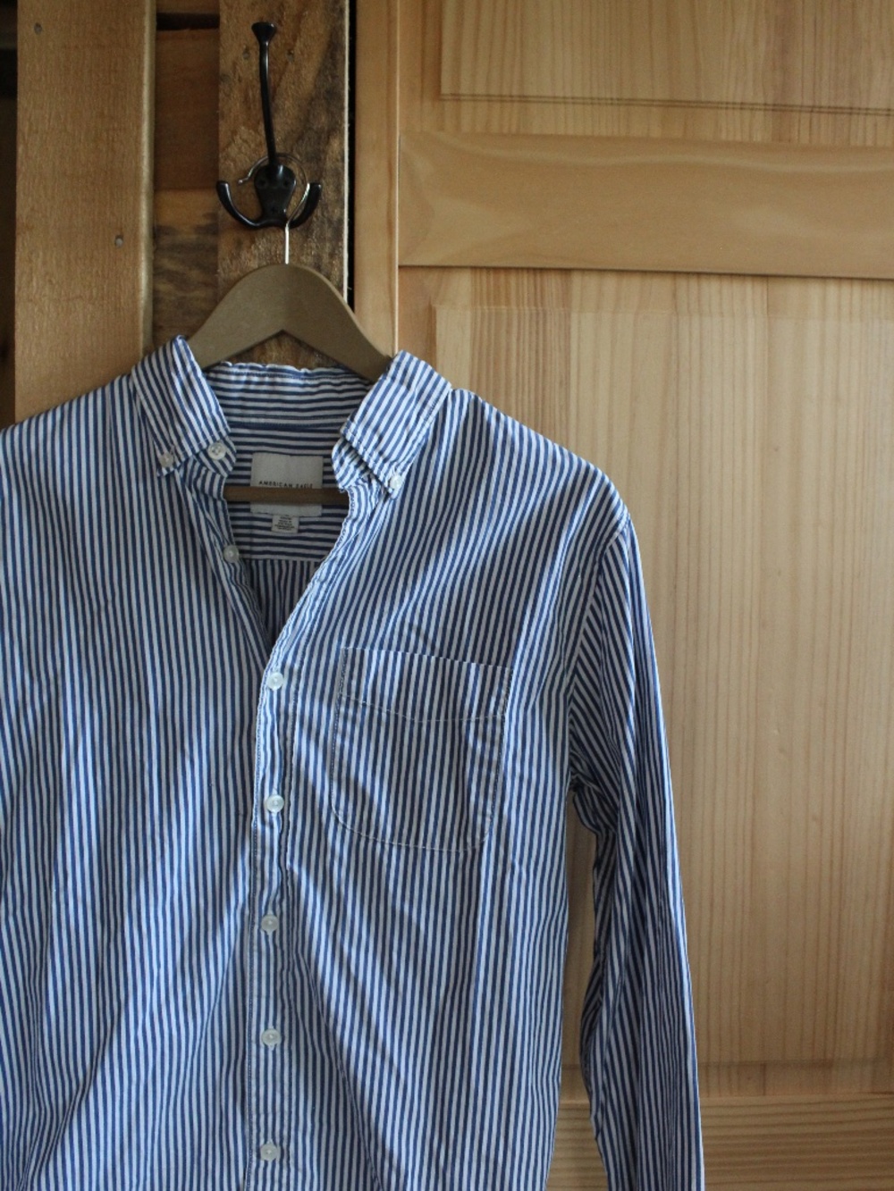 American Eagle Navy Blue Striped Button DownLong Sleeve